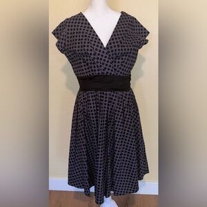 FOLTER Gray & Black Polka Dot Fit & Flare Retro PinUP Rockabilly Dress SZ L 6 8